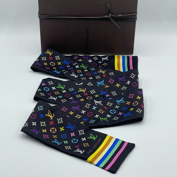 Louis Vuitton x Takashi Murakami Multicolor Noir Bandeau Neckerchief Scarf Wrap - Picture 14 of 14